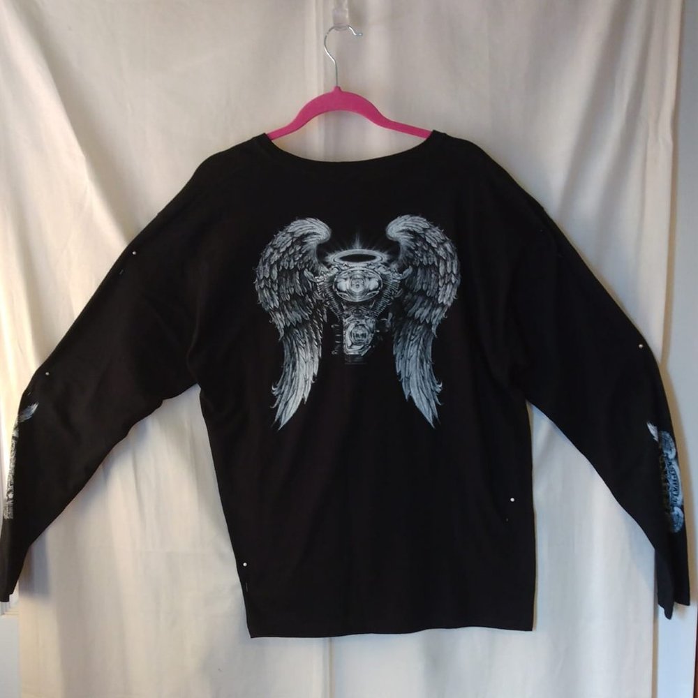 Size XL Women's  Black Asphalt Angel Long Sleeve by Anvil